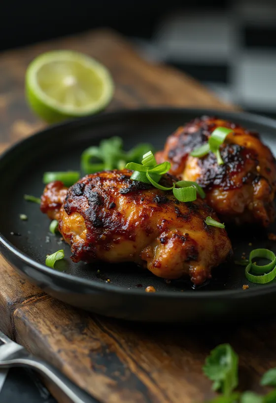 Jerk Chicken serviert mit Limette und Salat