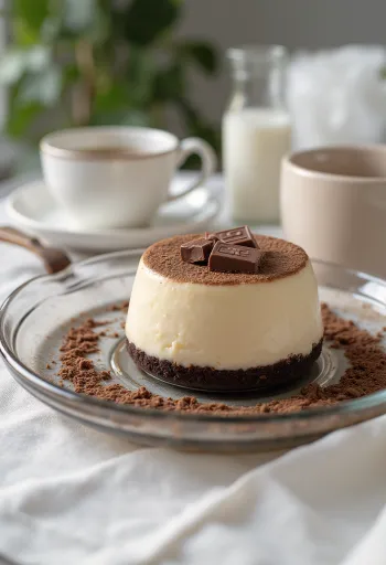 Kaffee-Panna Cotta-Torte in Stücken serviert