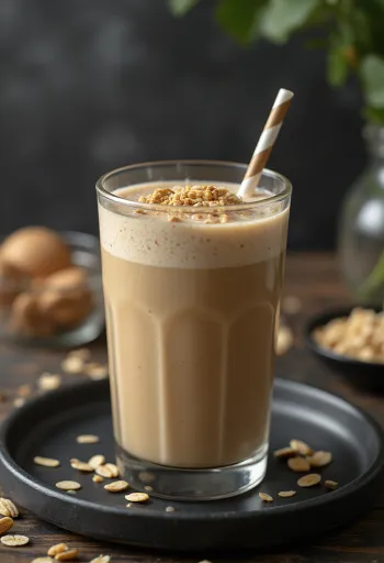 Kaffee-Smoothie im hohen Glas, dekoriert mit Bananenscheiben