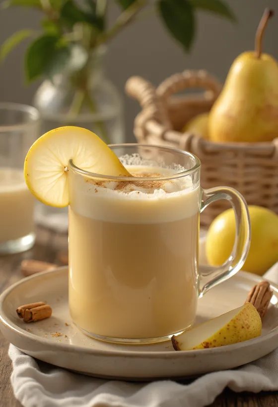 Cremiger Birnen-Cider im Glas serviert