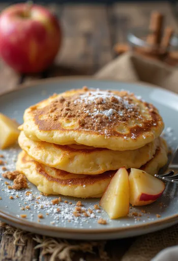 Frisch gebackene Apfelpfannkuchen mit Zimtzucker bestreut
