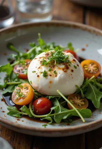Burrata mit Balsamico, frischen Tomaten und Salat