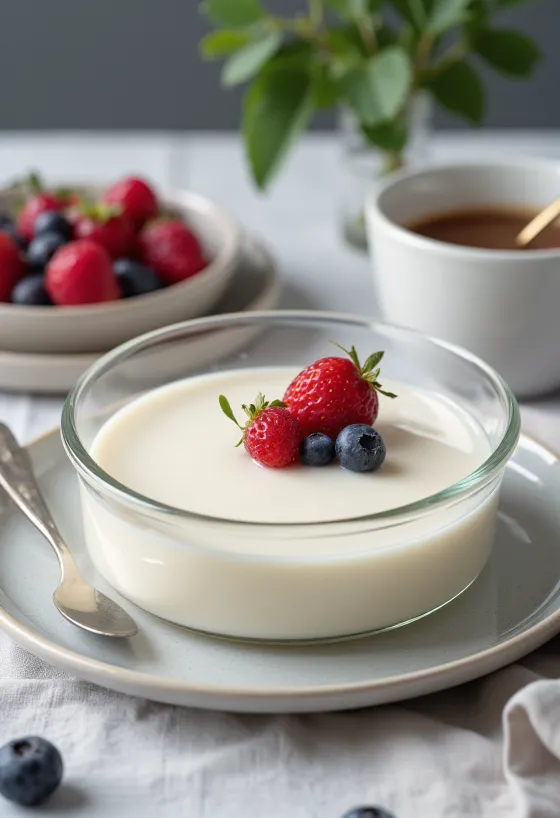 Zuckerfreie Panna Cotta serviert
