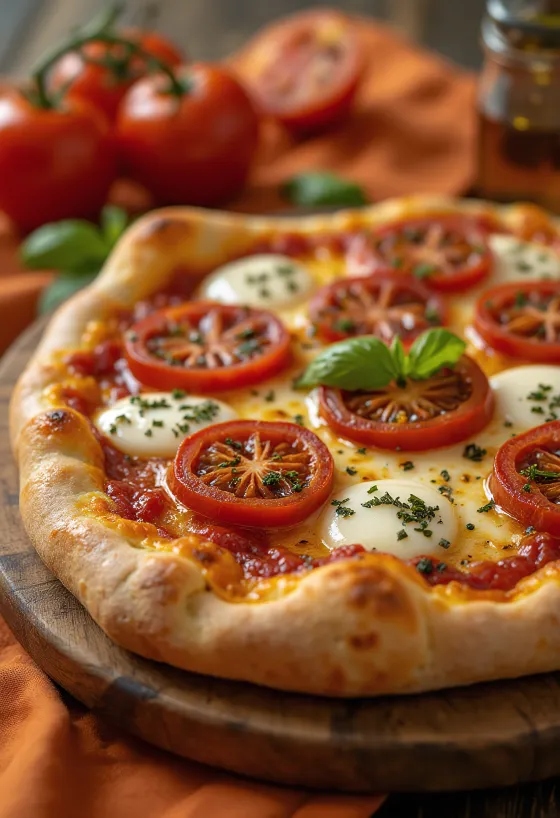 Frisch gebackene Pizza mit getrockneten Tomaten