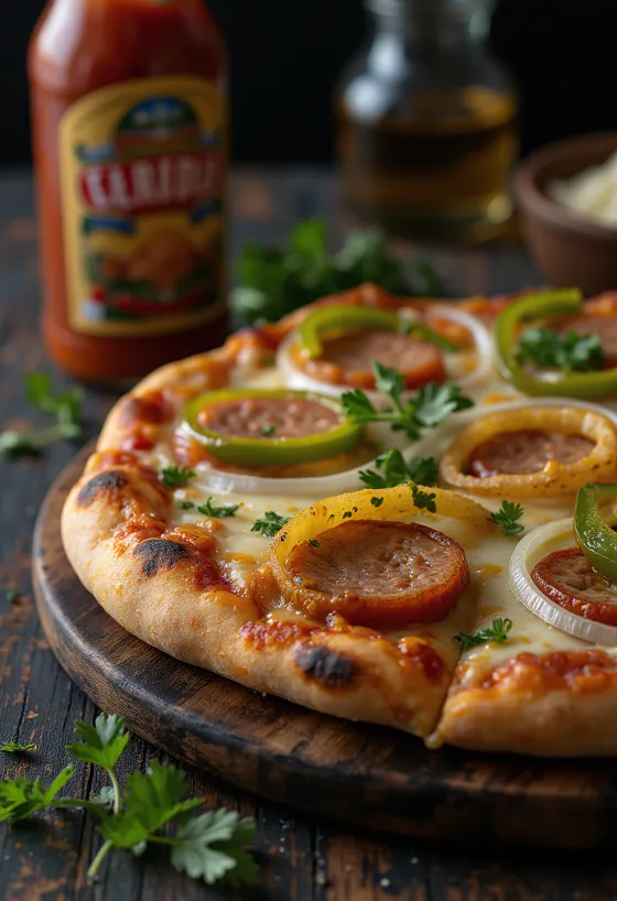 Pizza Carioca mit brasilianischem Käse und Räucherwurst