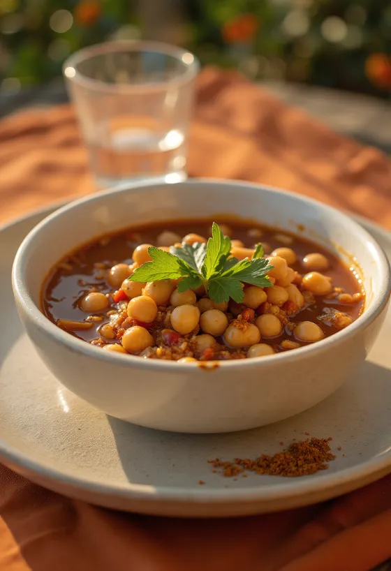 Pozole mit Kichererbsen serviert mit Limette, Koriander und frischen Frühlingszwiebeln