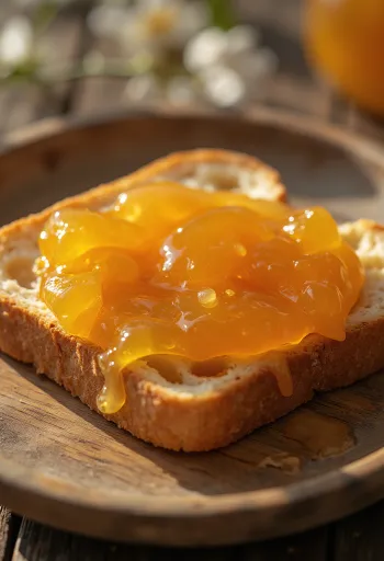 Hausgemachte Aprikosenmarmelade aus frischen, reifen Früchten im Glas