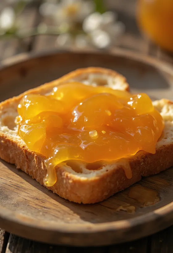 Hausgemachte Aprikosenmarmelade aus frischen, reifen Früchten im Glas