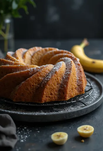 Servierter Bananen-Gugelhupf auf einem Teller