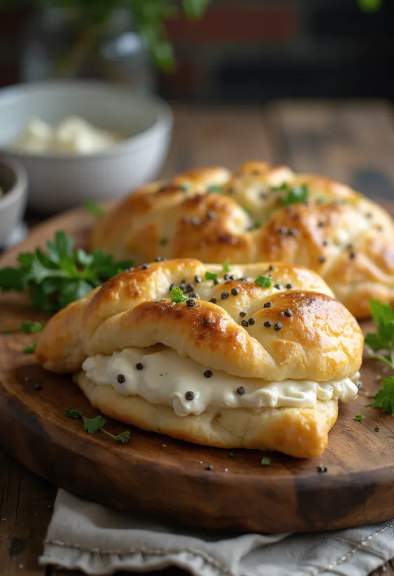 Frisch gebackene Calzone mit Pfeffer und Schmand