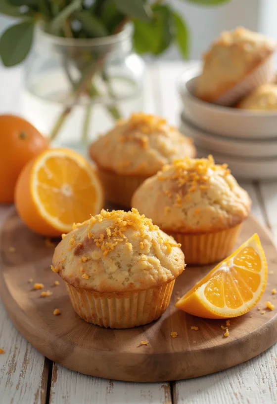 Zimt-Orangen-Muffins in goldbrauner Anrichtung