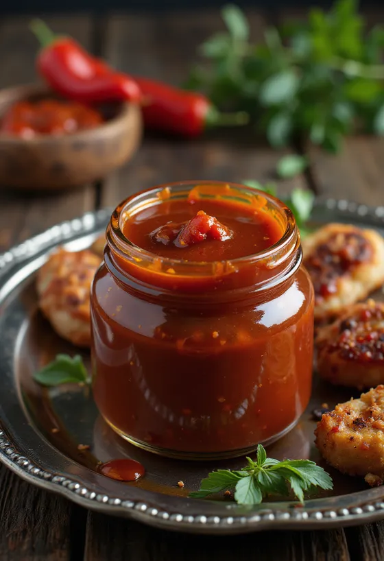 Smoky-Paprika BBQ-Sauce serviert mit gegrilltem Fleisch