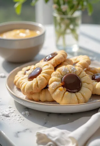 Karamell-Linzer auf einem Teller serviert