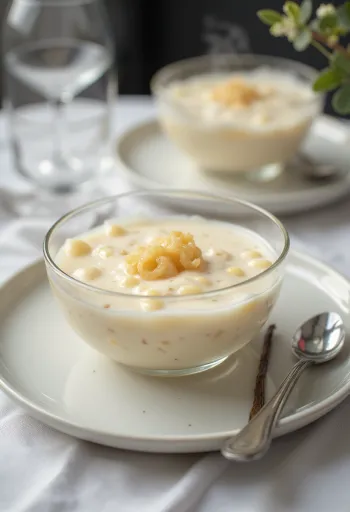 Tapioka-Pudding mit Vanille und Milch, cremige Konsistenz