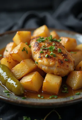 Hähnchen Brassói mit gebratenen Kartoffelwürfeln und frischer Petersilie