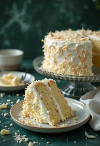 Kokoscreme-Torte mit reichlich Kokosraspeln