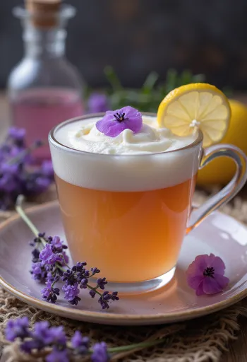 Lavendel-Cider im Glas serviert