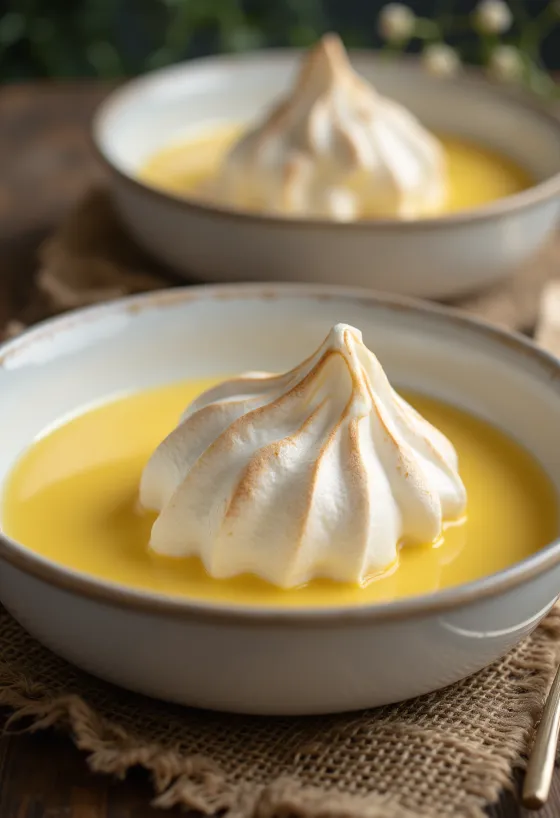 Schneenockerln in Vanillesoße im Glas serviert