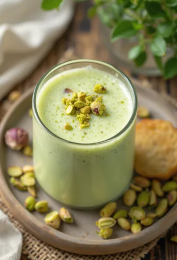 Pistazien-Lassi mit cremigem Joghurt, frischer Limette und Rosenwasser-Aroma