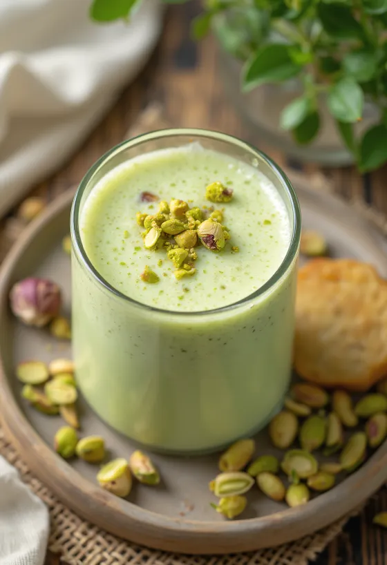 Pistazien-Lassi mit cremigem Joghurt, frischer Limette und Rosenwasser-Aroma
