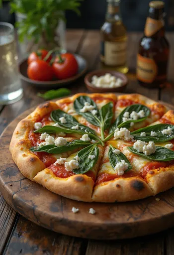 Pizza ai Caprini mit Ziegenkäse und Spinat