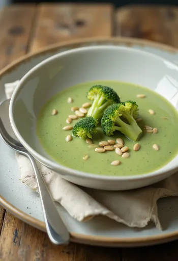 Brokkoli-Cremesuppe mit gerösteten Kernen