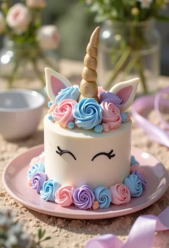 Einhorn-Torte mit bunten Tortenböden und Fondant-Deko