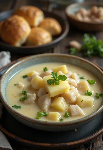Cullen Skink mit Butter, garniert mit frischer Petersilie