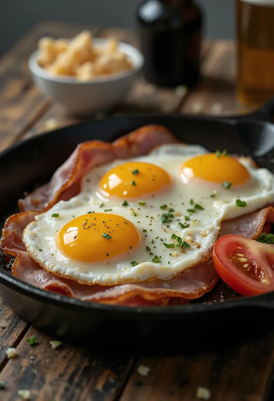 Servierter Schinken mit Ei