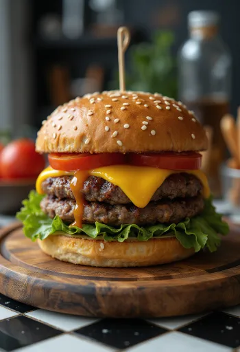 Hamburger serviert mit Pommes und frischem Salat