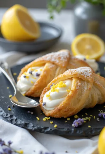Serviertes Dessert Zitronen-Cannoli mit Lavendel