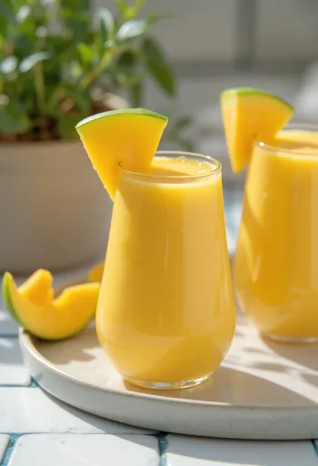 Mango-Smoothie mit Mangoscheiben dekoriert