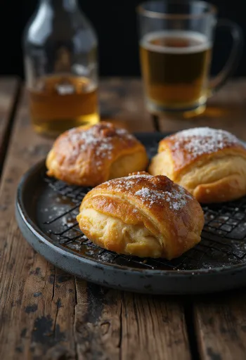Eccles Cake gefüllt mit Schokoladenstückchen, goldbraun gebacken, aus Blätterteig