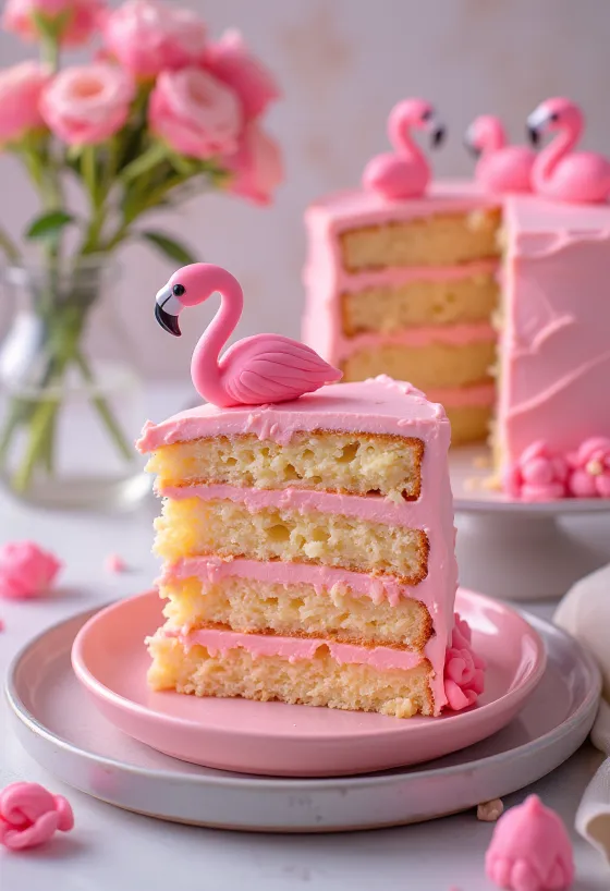 Flamingo-Torte mit rosa und goldener Dekoration
