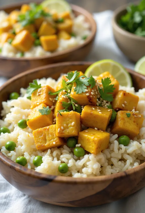 Blumenkohlreis mit Curry-Tofu
