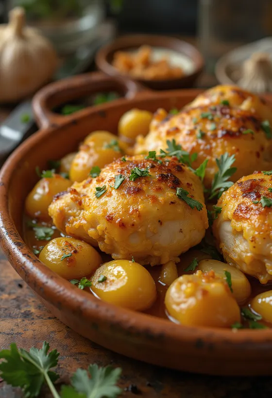 Pollo al Ajillo, spanisches Knoblauchhähnchen mit Weißweinsauce