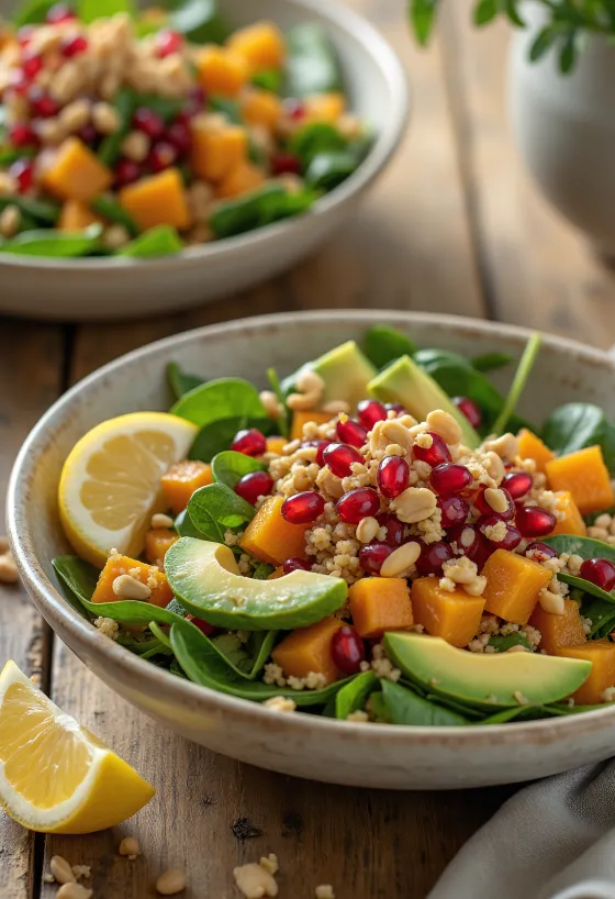 Servierte Kürbis-Erdnuss-Buddha-Bowl