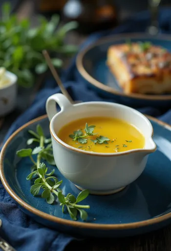 Estragon-Honig-Buttersauce serviert in einer Sauciere