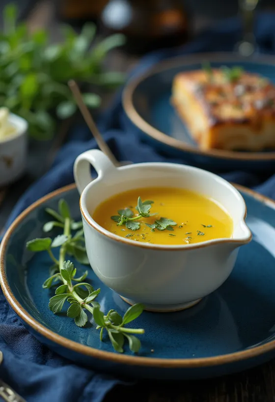 Estragon-Honig-Buttersauce serviert in einer Sauciere