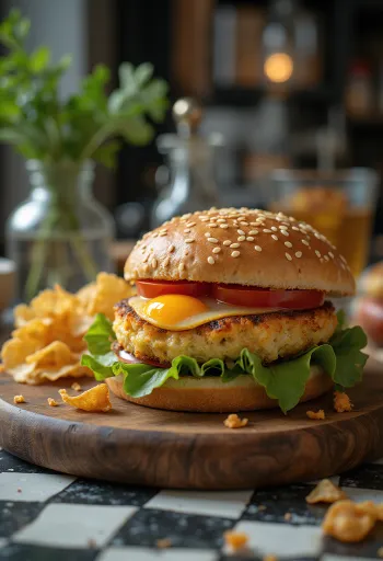 Veganer Auberginen-Burger mit frischem Gemüse