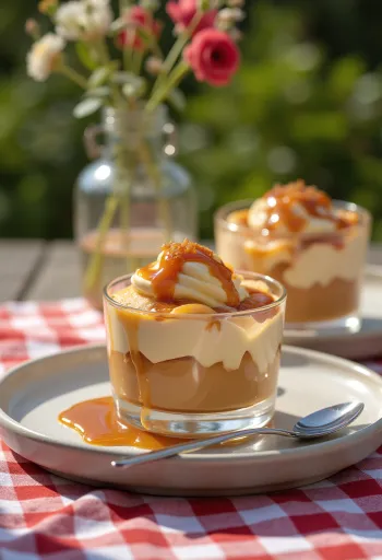 Whisky-Karamell-Creme im Glas serviert
