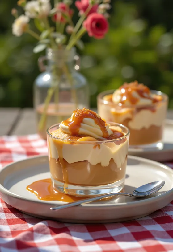 Whisky-Karamell-Creme im Glas serviert