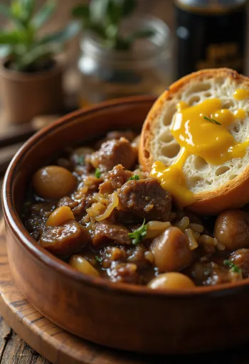 Carbonnade Flamande serviert mit Kartoffelpüree