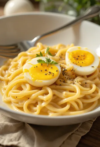 Cheesy Ramen serviert mit zähem Käse