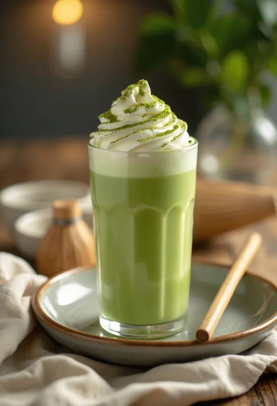 Frisch servierter Matcha-Frappé