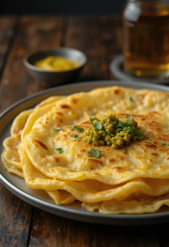 Frische Rava Dosa, knusprig gebacken mit Chutney