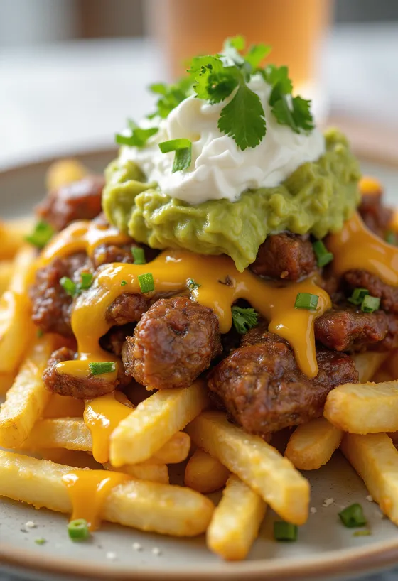 Carne Asada Fries im mexikanischen Stil serviert