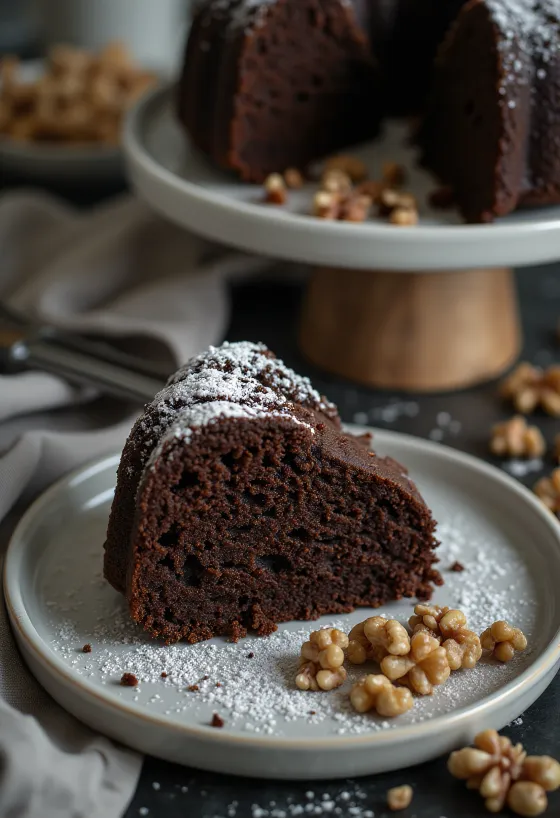 Servierte Schoko-Nuss-Torte