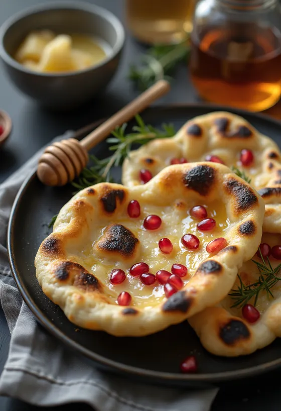 Serviertes Granatapfel-Naan-Brot