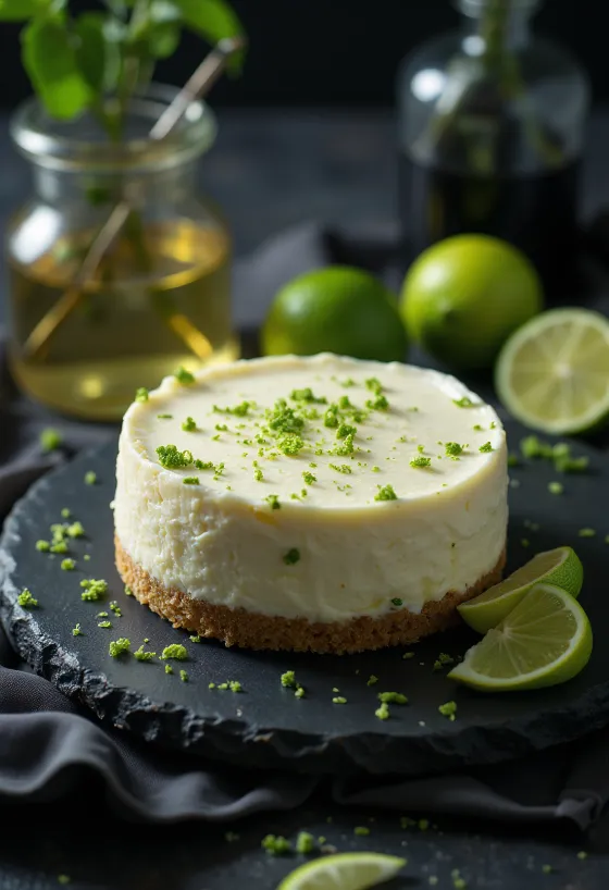 Lime-Minze-Cheesecake stückweise serviert